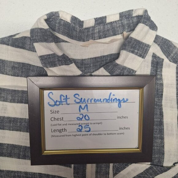 Soft Surroundings Button Down Linen Shirt Top Collared Womens Medium Stripes - Picture 9 of 12